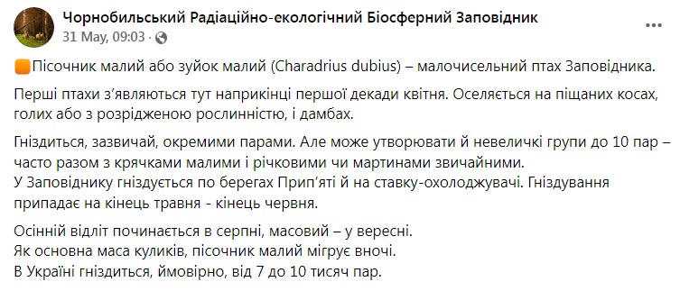 Скриншот из Фейсбука Чернобыльского заповедника 