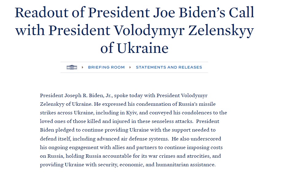 Скриншот с сайта Белого дома