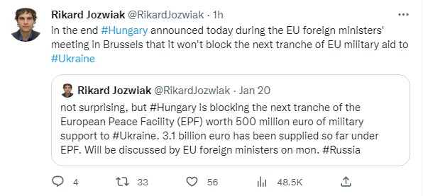 Скріншот із Втіттера Рікарда Йозвяка