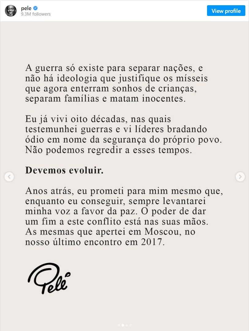 Пеле обратился к Путину