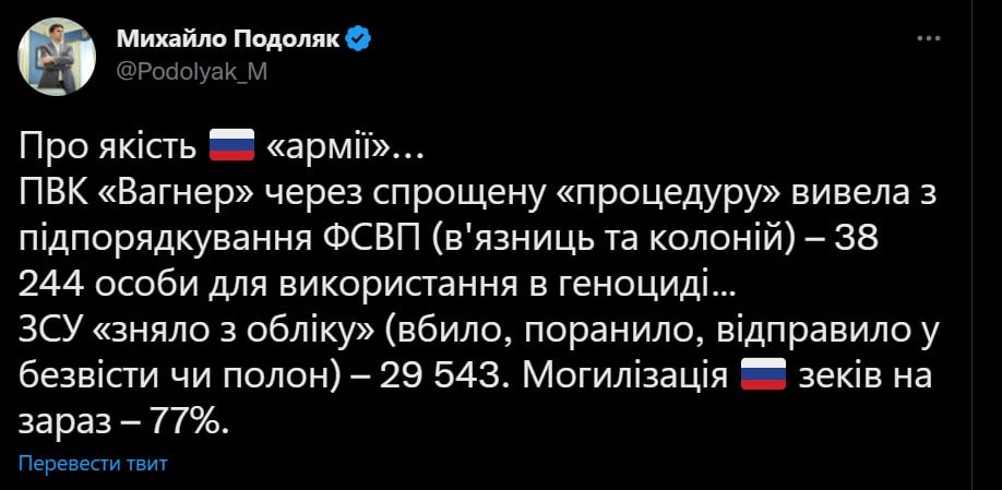 Подоляк назвав втрати ПВК 