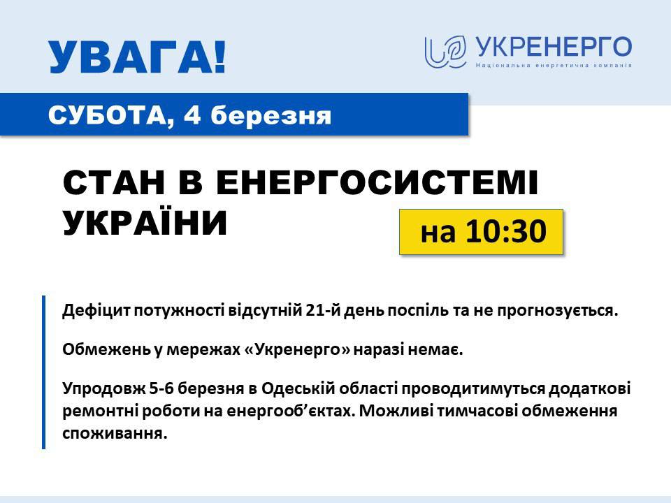 На Одещині можливі відключення світла 5 та 6 березня