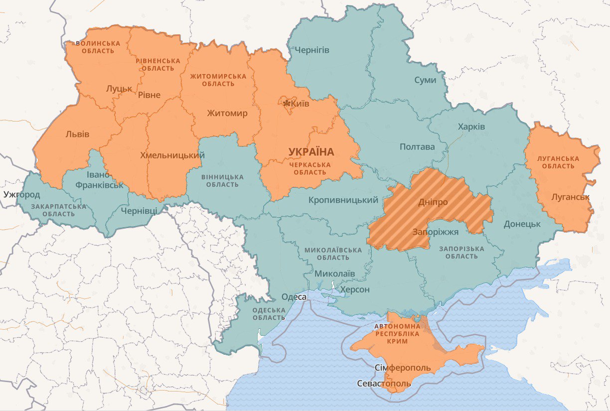 Карта воздушной тревоги в Украине