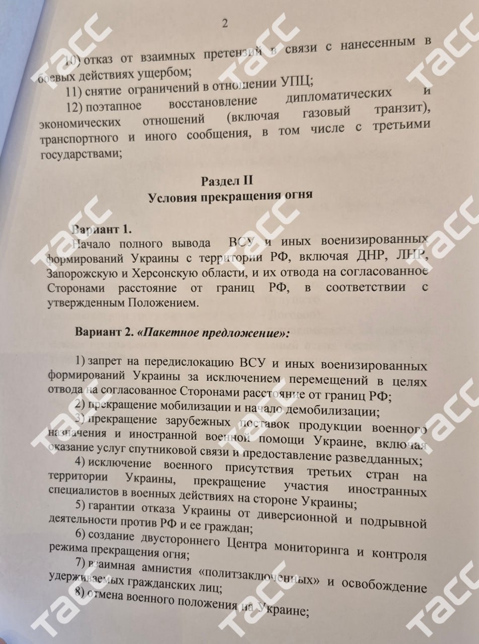 Меморандум РФ, переданий українській делегації на переговорах у Стамбулі. Документ