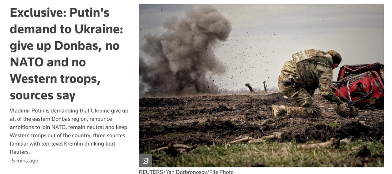 Володимир Путін розглядає як свою поступку згоду заморозити лінію фронту у Запорізькій та Херсонській областях