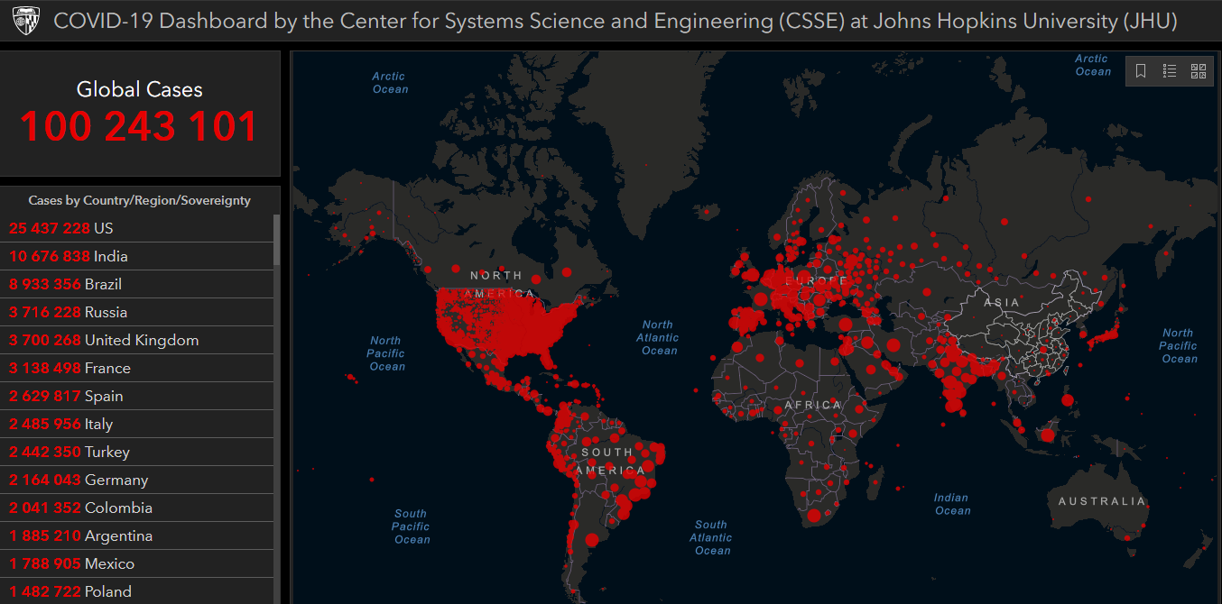 Коронавирус выявили у 100&nbsp;243&nbsp;101 человека. Данные на 27 января
