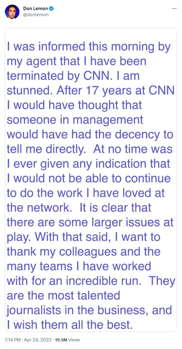 Скриншот поста Дона Лемона