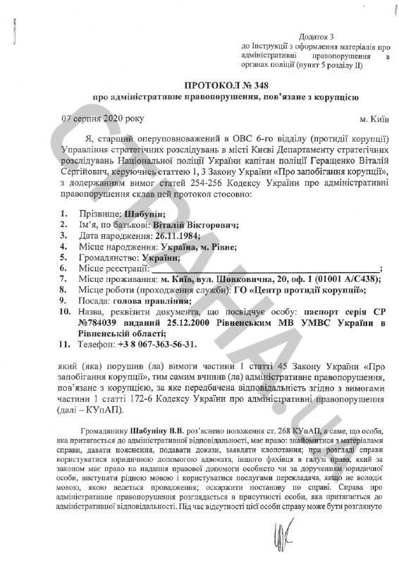 Виталий Шабунин протокол о коррупции