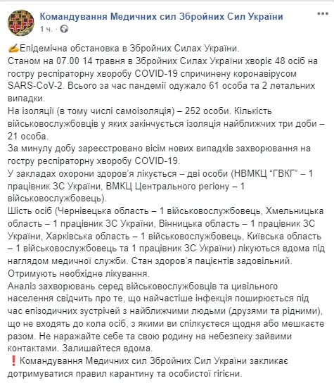 Данные на 14 мая по ВСУ. Facebook/ Командование Медицинских сил Вооруженных Сил Украины