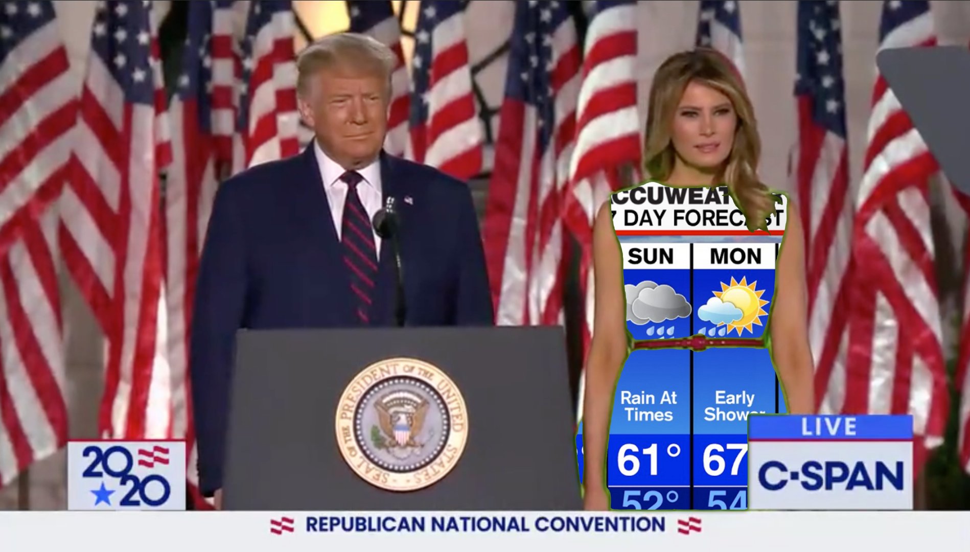 Мелания Трамп порадовала соцсети забавным платьем. Фото: Twitter / TheJohnChristie