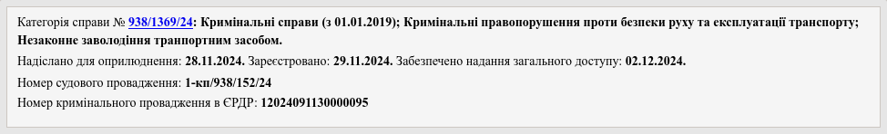 Знімок інформації про справу на reyestr.court.gov.ua/Review/123361479